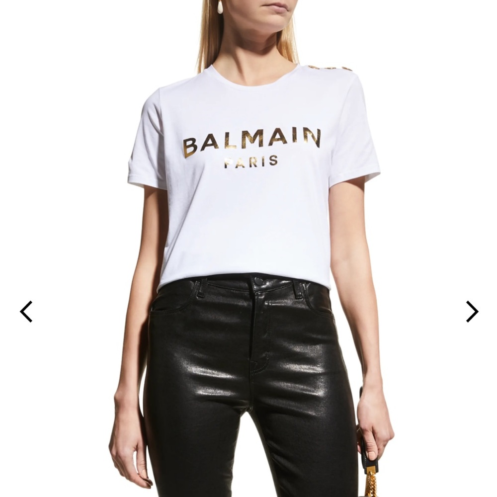 Balmain Paris 3-Button Metallic Logo T Shirt